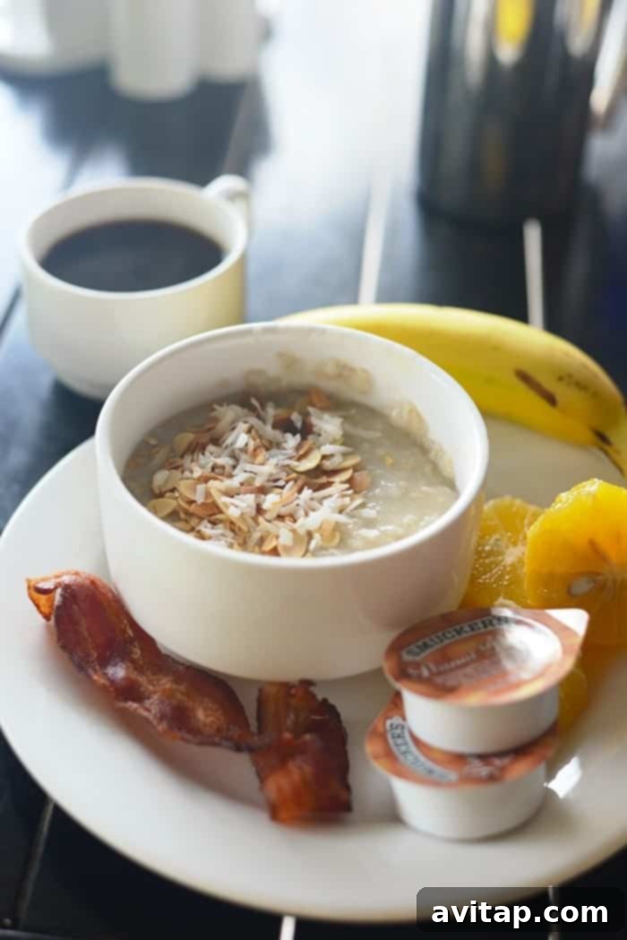 Delicious breakfast spread at Sandals Ochi Beach Resort, featuring fresh fruit and coffee, enjoyed during a Funjet Vacations sponsored trip to Jamaica.