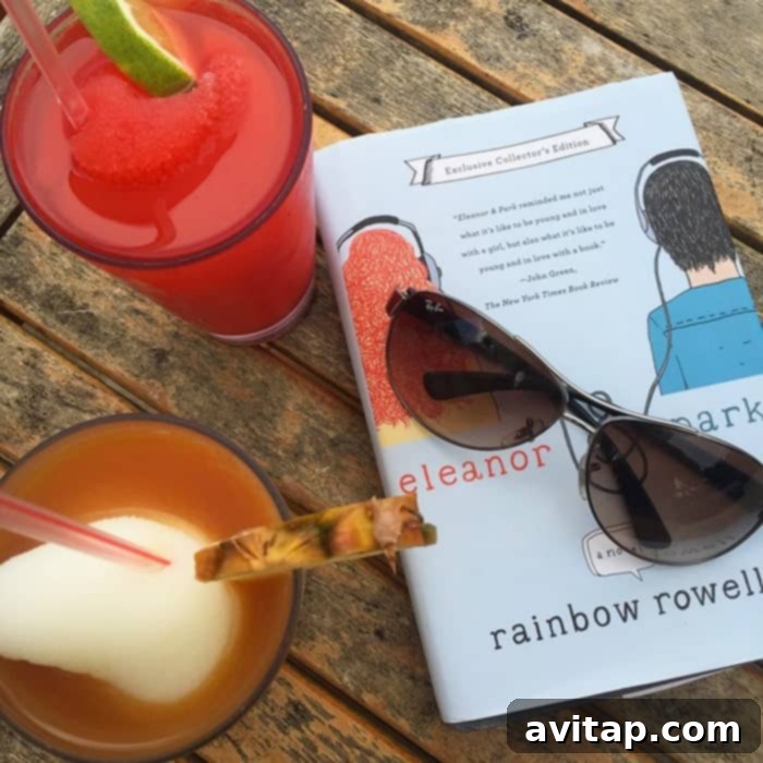 A person relaxing on a Jamaican beach, reading 'Eleanor and Park' by Rainbow Rowell, during a 'Sister Moon' trip to Sandals Ochi Beach Resort with Funjet Vacations.