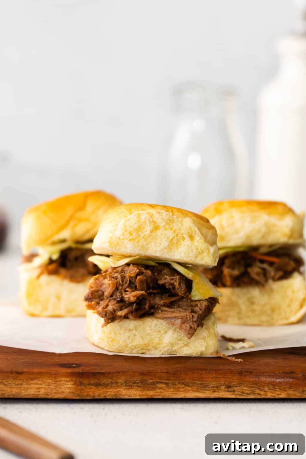 Classic pulled pork sandwich served on a bun Pulled pork sandwich on a bun