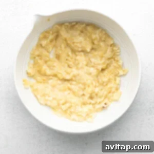 Naturally Sweet Banana Flapjacks 3 mashed banana in bowl.
