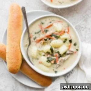 Olive Garden Chicken Gnocchi Soup Recipe A final close-up of a bowl of Olive Garden Chicken Gnocchi Soup.