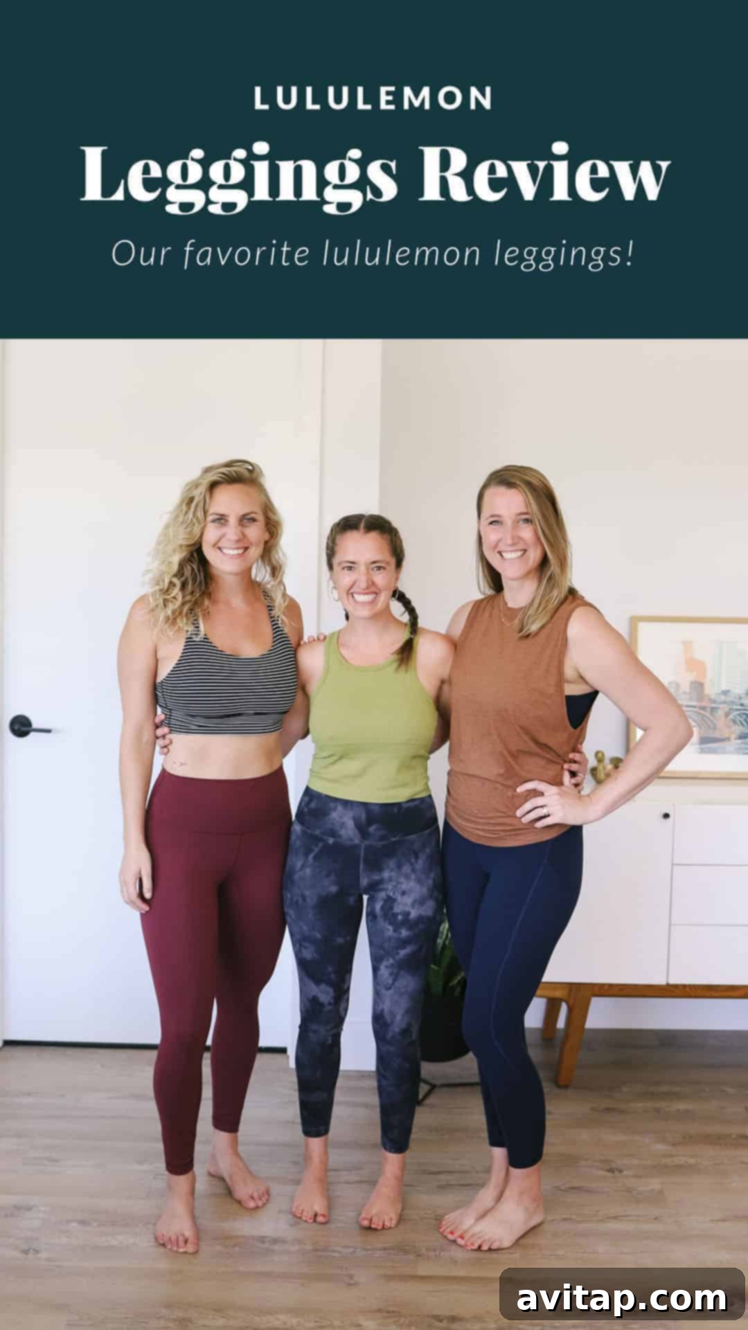 Discover the best Lululemon leggings for workouts and everyday comfort. Three women showcasing various styles of Lululemon leggings, highlighting fit and versatility for different activities.