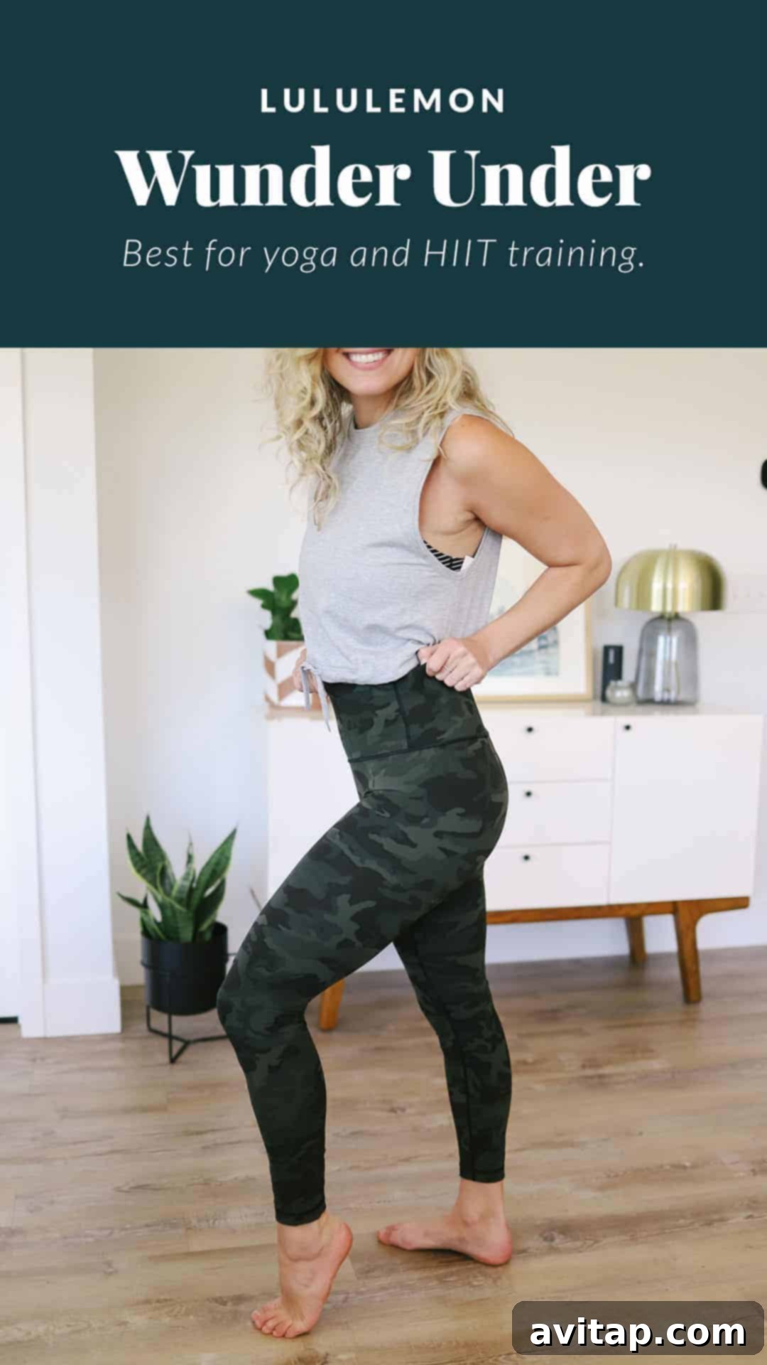 Lululemon Wunder Under leggings: supportive for yoga and HIIT workouts. Woman in dynamic pose, illustrating the supportive and movement-friendly nature of Lululemon Wunder Under leggings.
