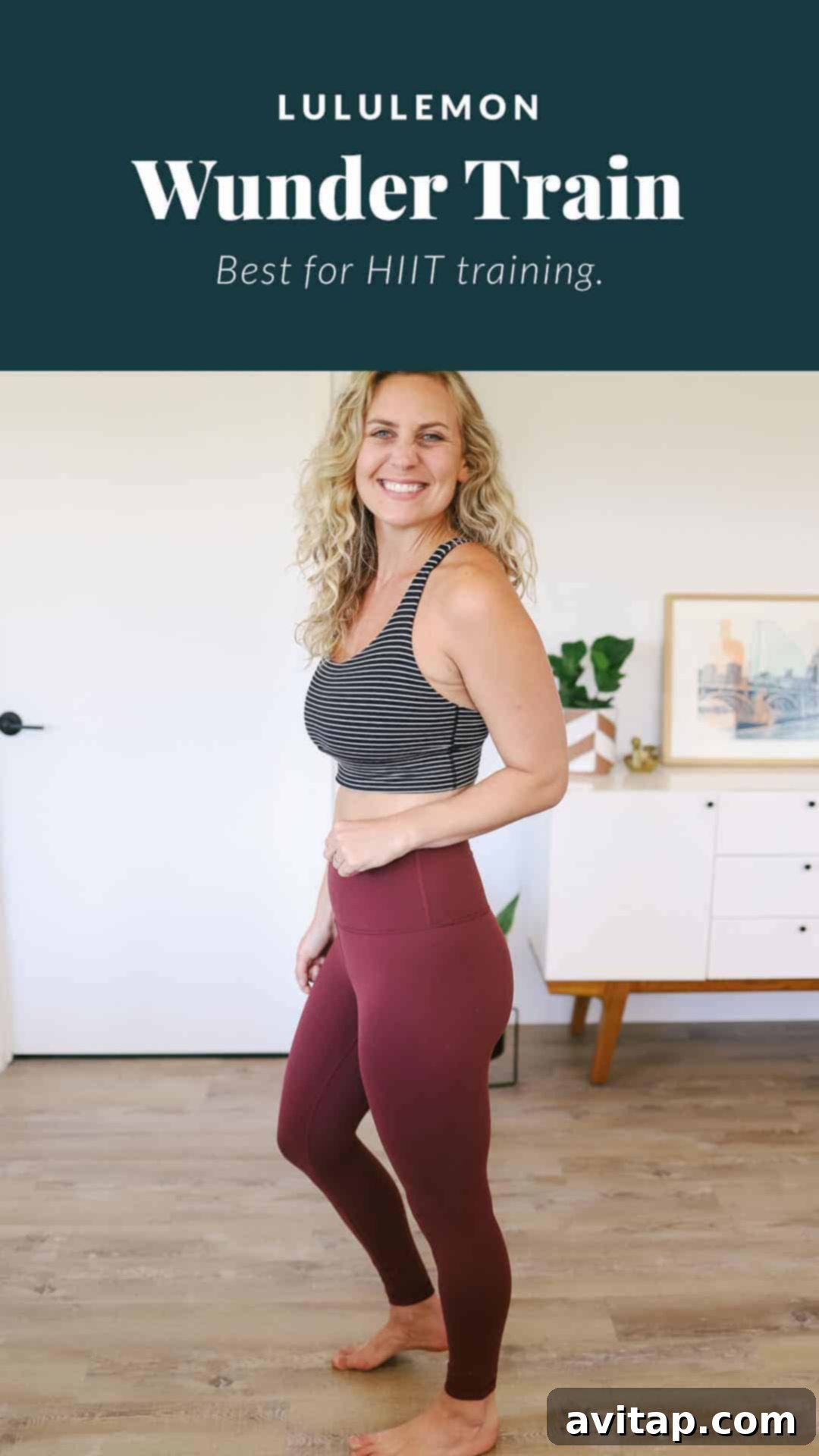 Lululemon Wunder Train leggings: ideal for high-intensity workouts. Woman in an active pose, demonstrating the supportive fit of Lululemon Wunder Train leggings paired with a sports bra.