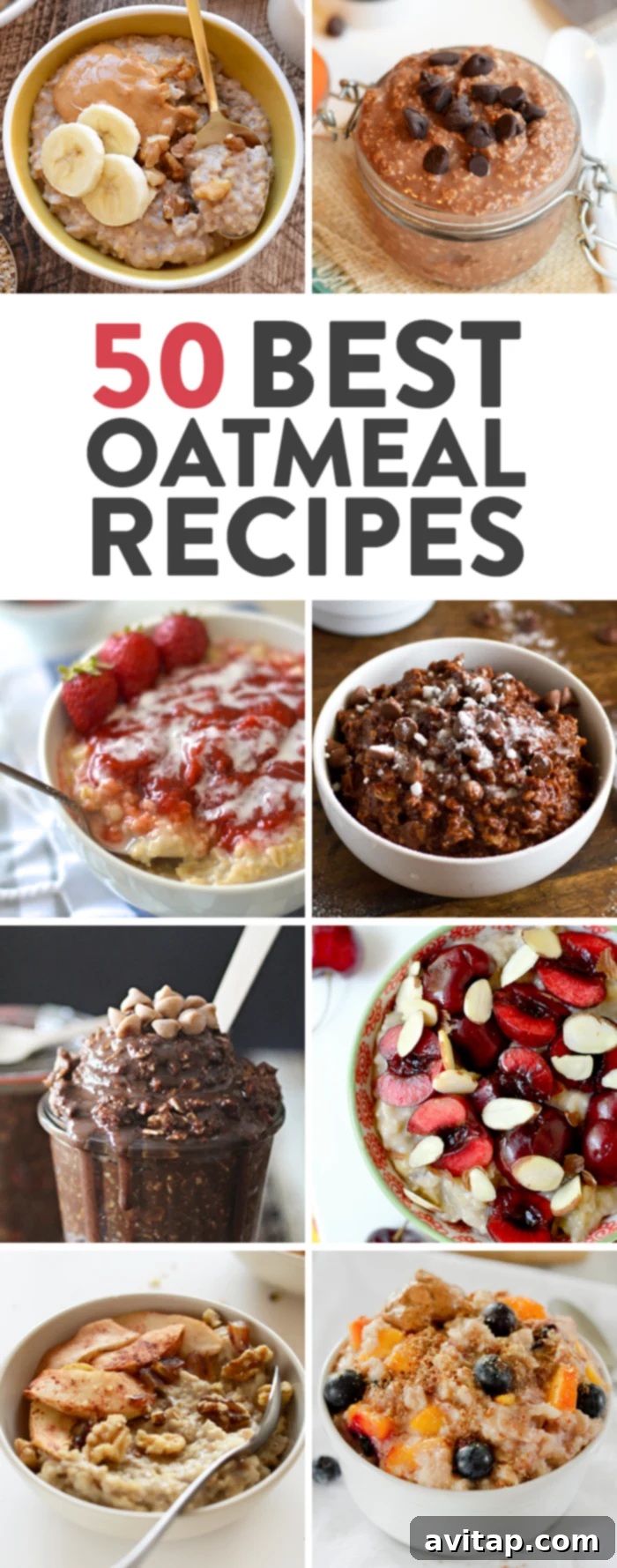 An inspiring array of diverse oatmeal recipes, from classic bowls to baked variations, showcasing the endless possibilities of healthy oat breakfasts.