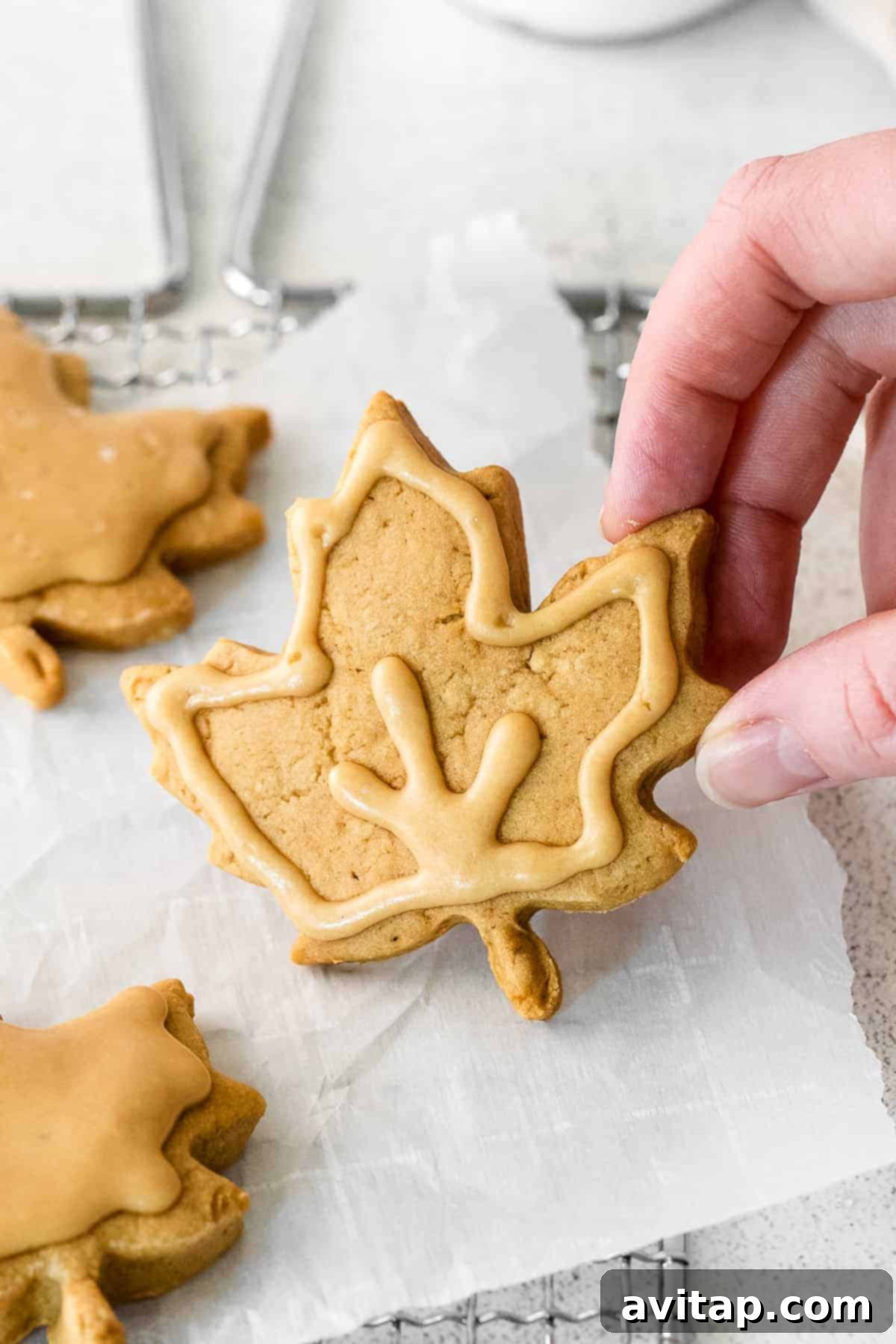 a delightful spread of finished maple sugar cookies, some plain and some elegantly frosted