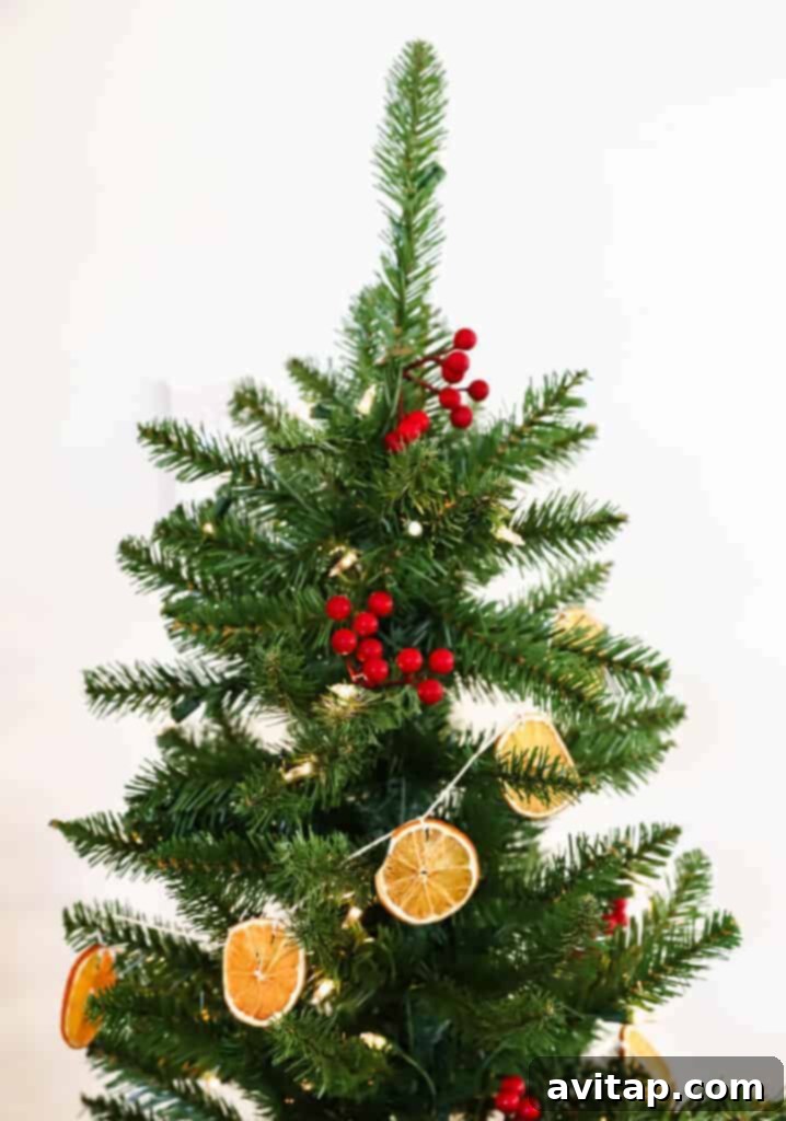 Dried Orange Garland: A Charming DIY Christmas Tree Decoration Dried orange garland adorning a Christmas tree, a beautiful natural decoration