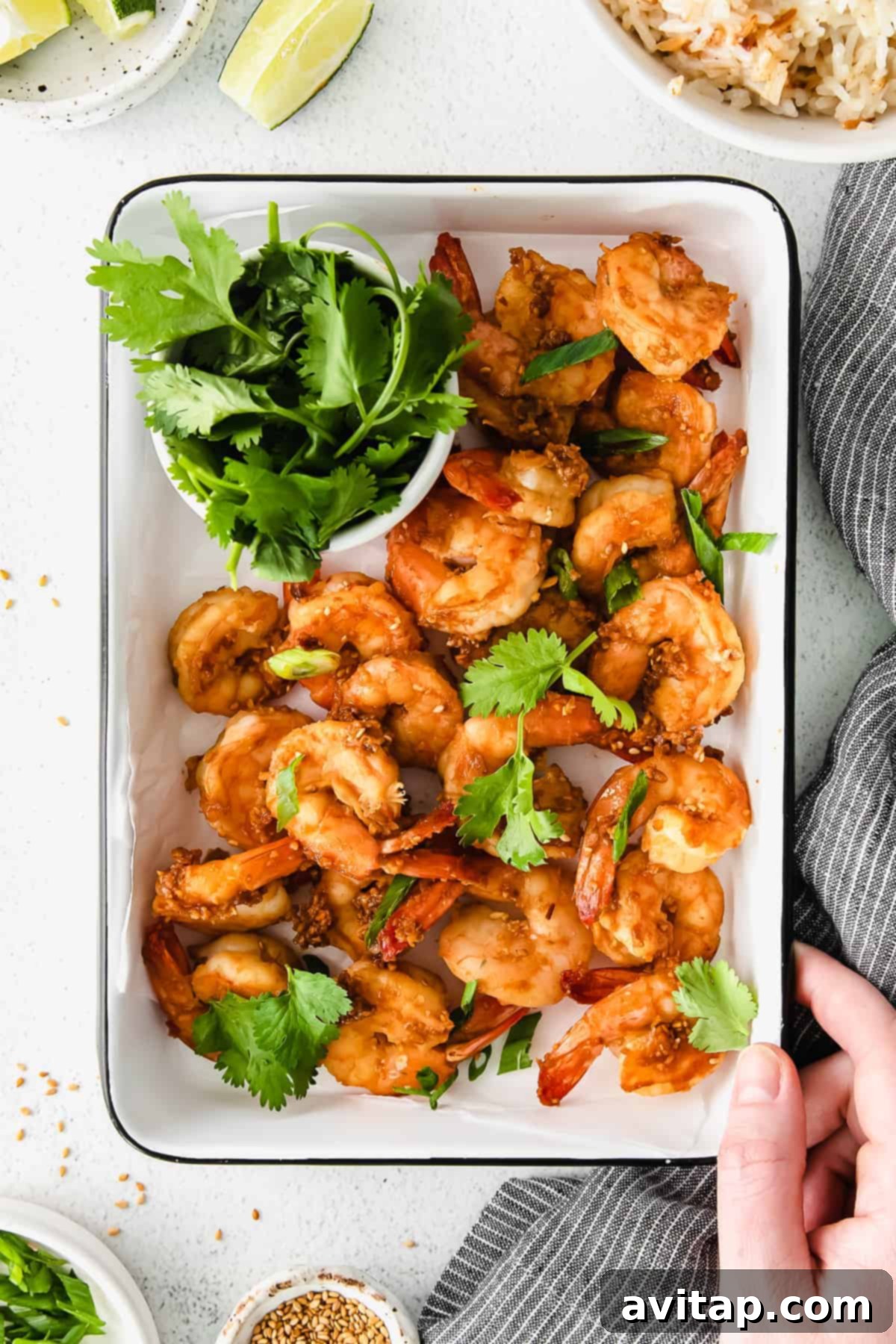 Garlic Butter Shrimp 2 Perfectly sautéed shrimp served in a pan, ready to eat.