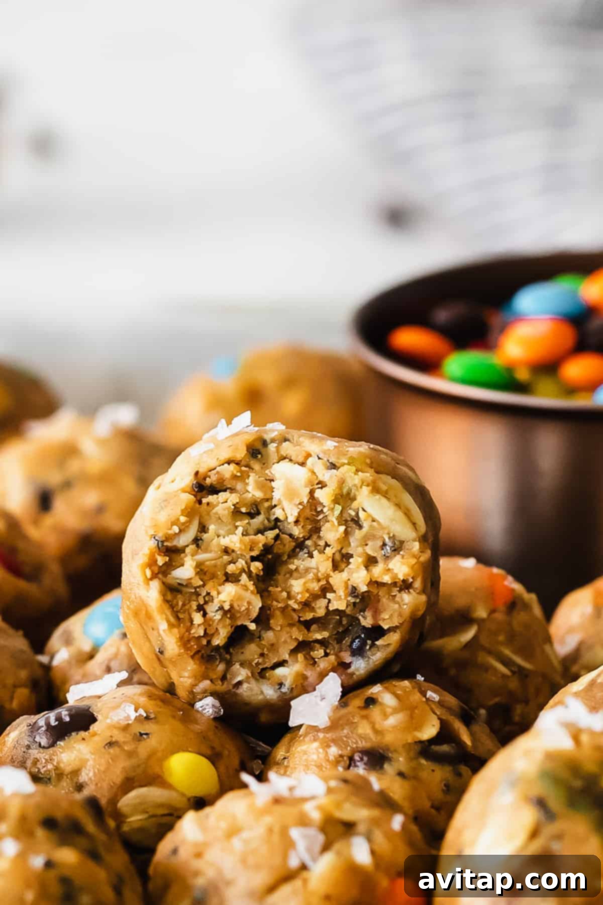 Delicious monster cookie protein balls displayed on a plate, ready to be enjoyed.