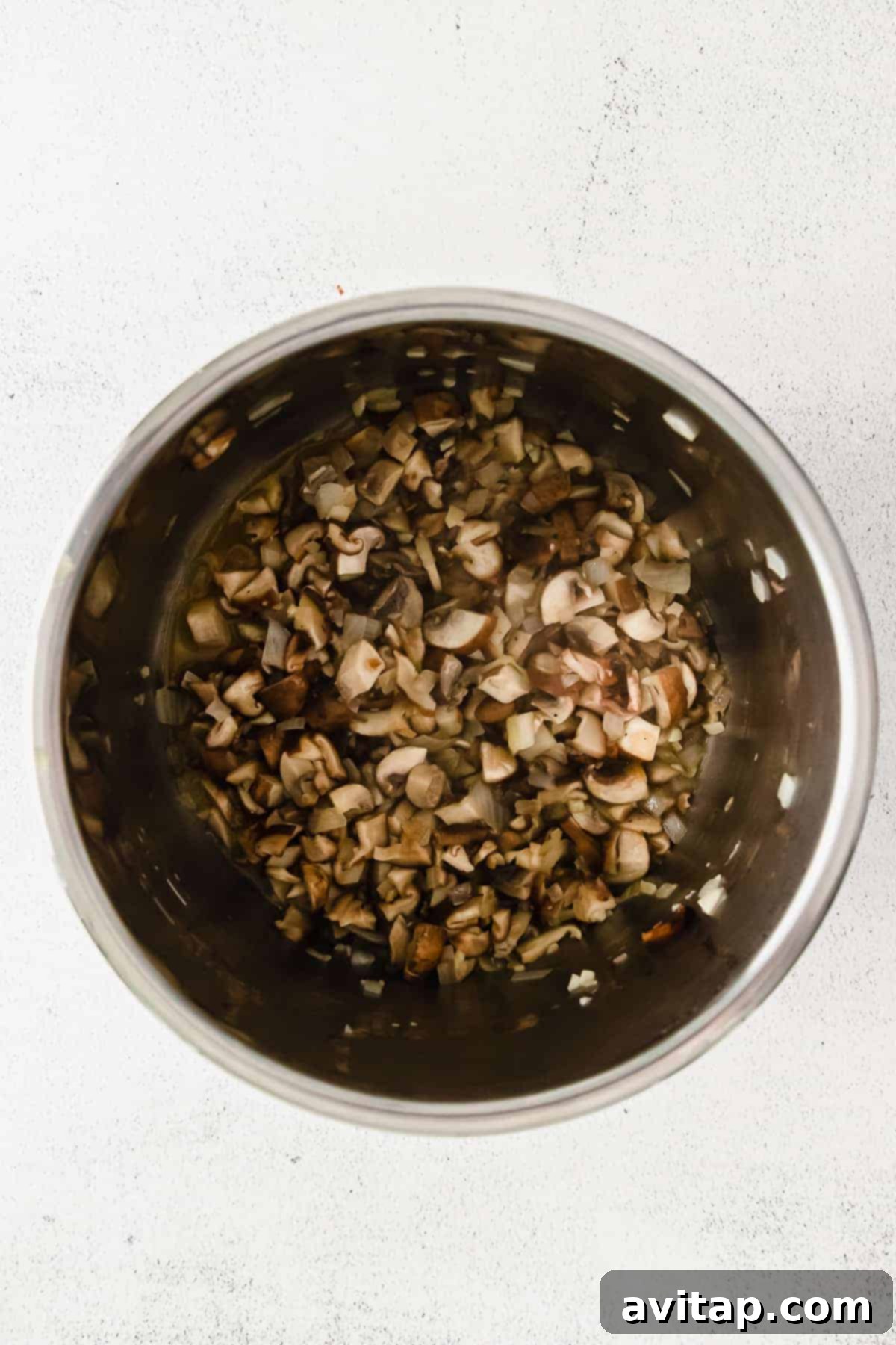 Effortless Creamy Mushroom Risotto 3 Chopped shiitake and crimini mushrooms ready for the Instant Pot.