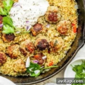One-Pot Za'atar Meatballs and Quinoa in a skillet