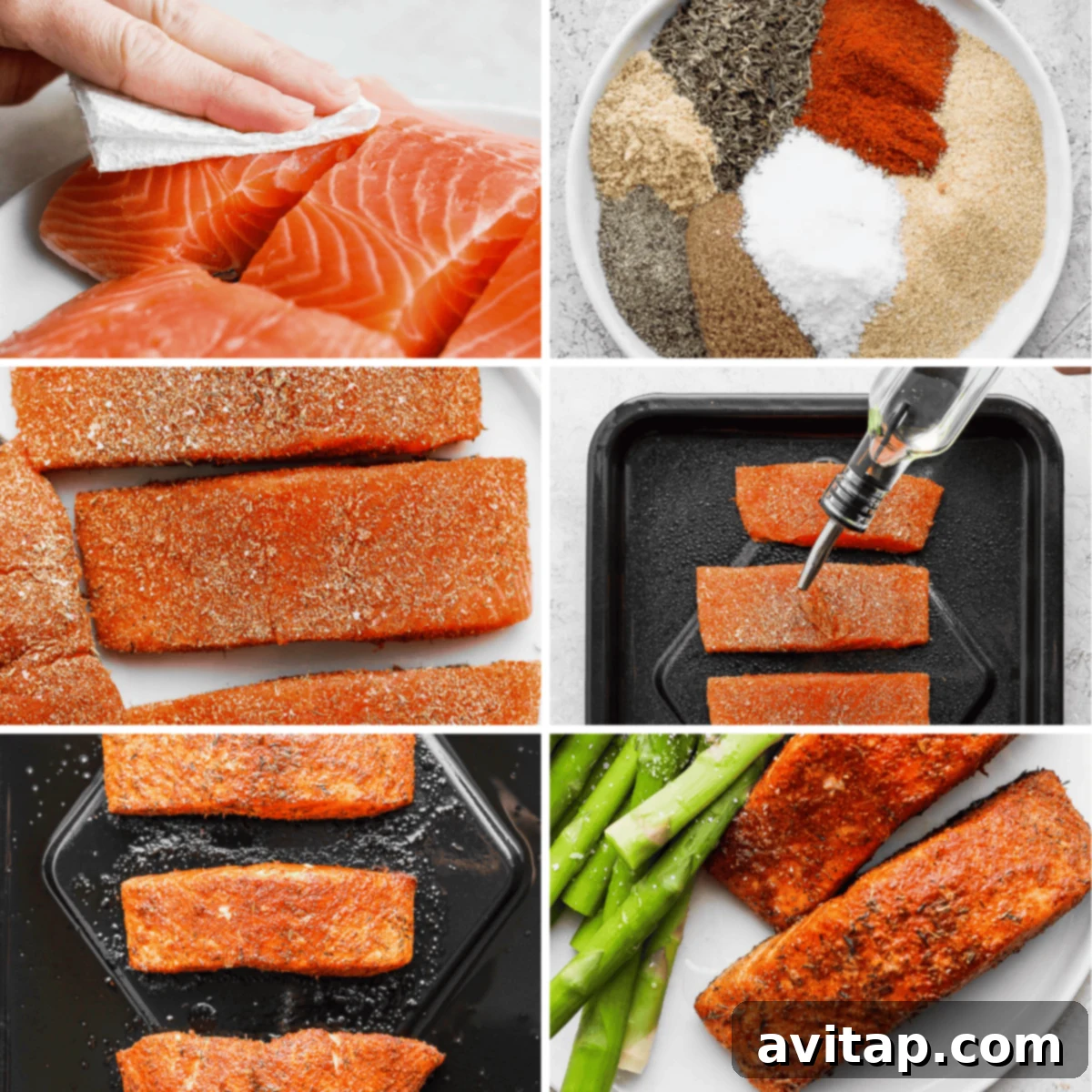 Fresh salmon fillets ready for seasoning before air frying.