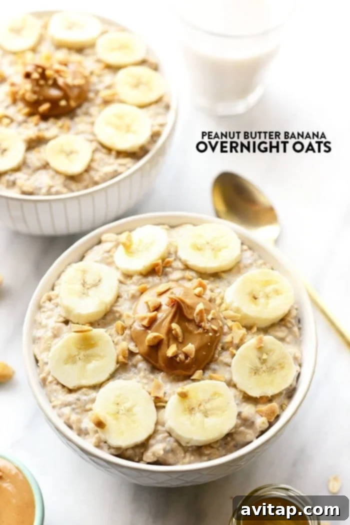 Delicious and high-protein Peanut Butter Banana Overnight Oats, prepared in under 5 minutes for a healthy breakfast.