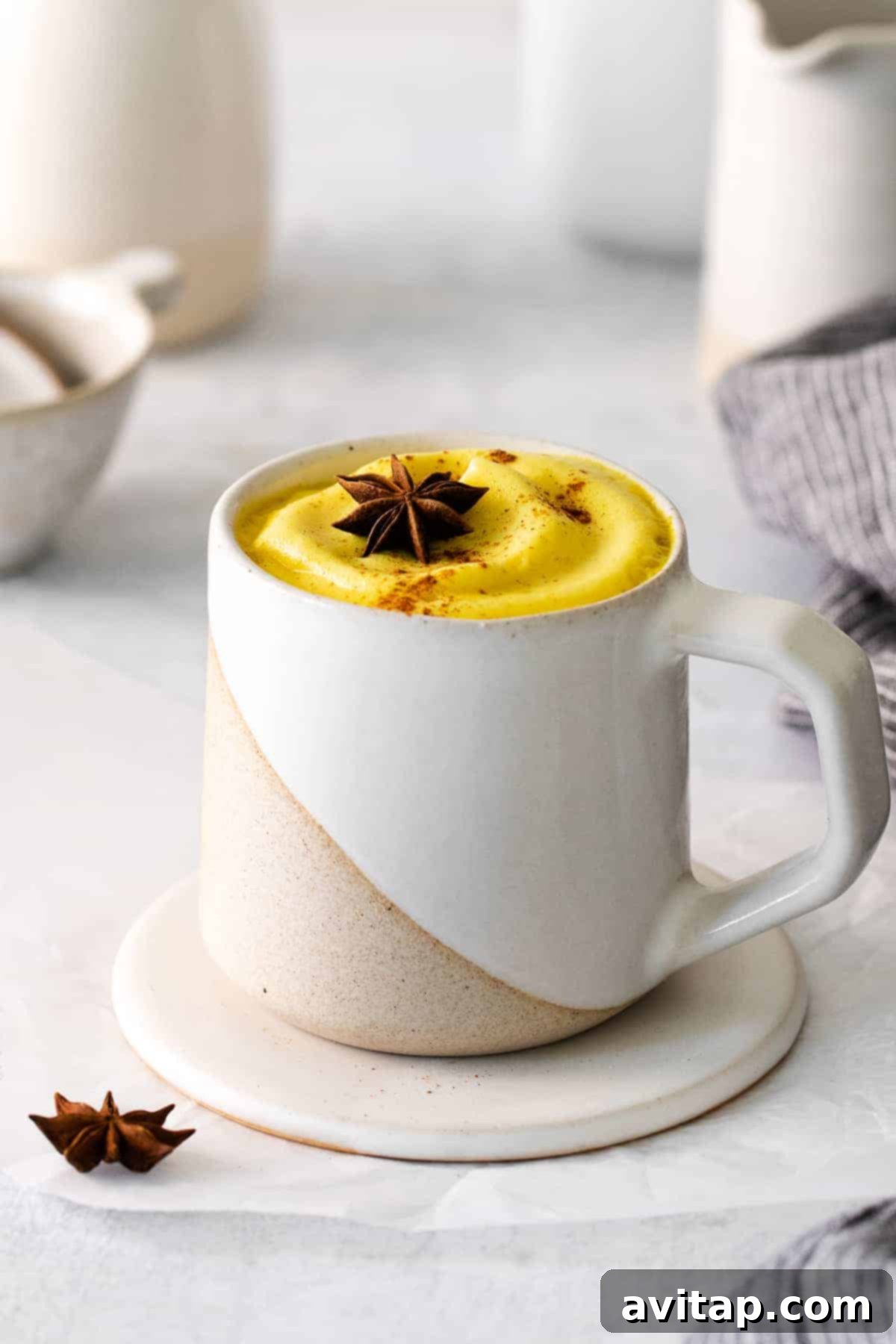 Latte in a mug, golden in color