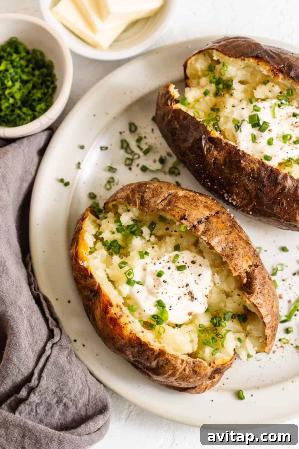 Perfectly air-fried baked potato with crispy skin