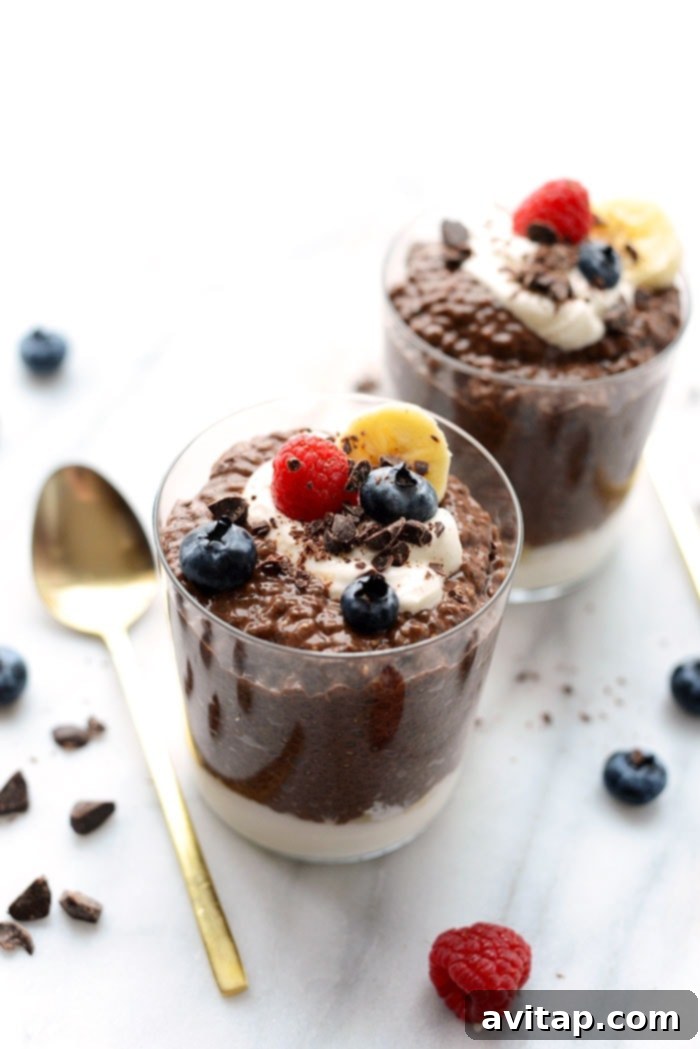 Chocolate Chia Seed Pudding topped with berries