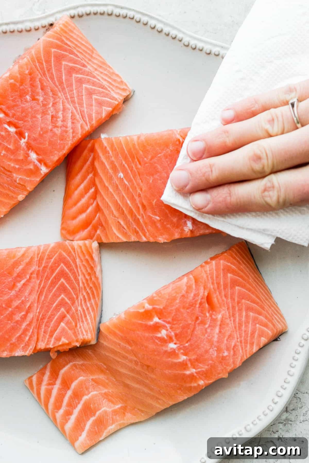 removing moisture from salmon filets