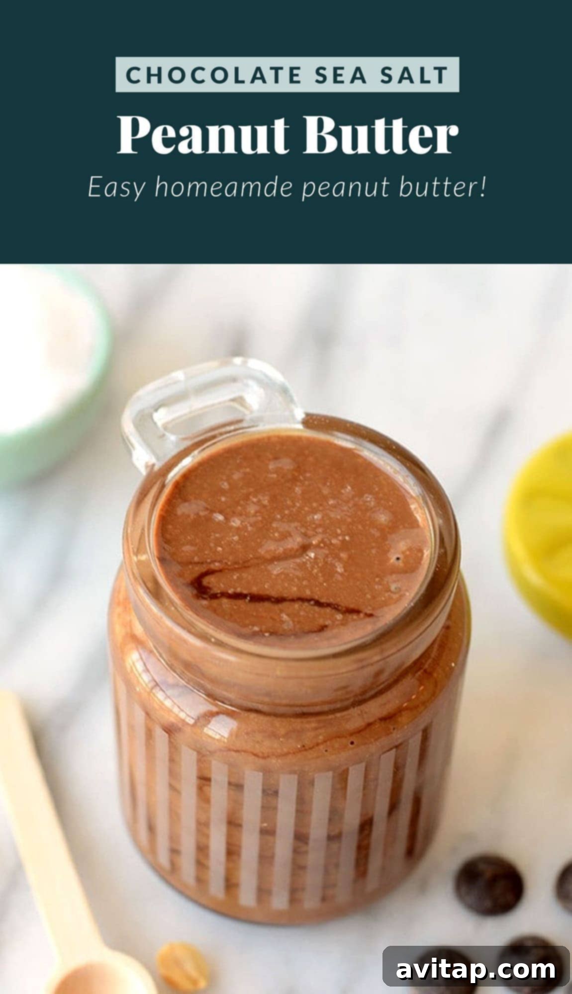 Chocolate sea salt peanut butter in a jar