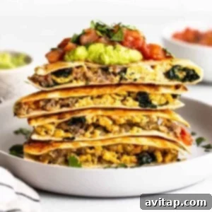 Golden-brown breakfast quesadillas served on a plate, ready to fuel your morning.