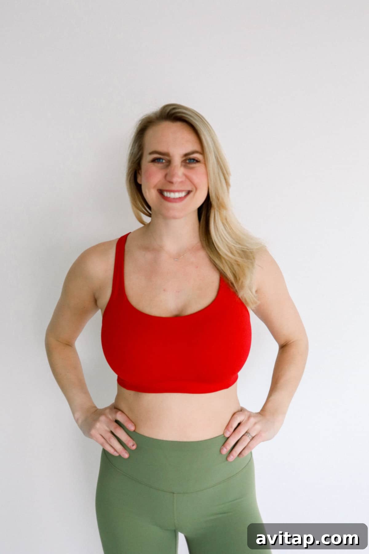 Lululemon High-Impact Bra for Maternity Woman wearing a Lululemon All Powered Up Bra, demonstrating its excellent support for active pursuits.