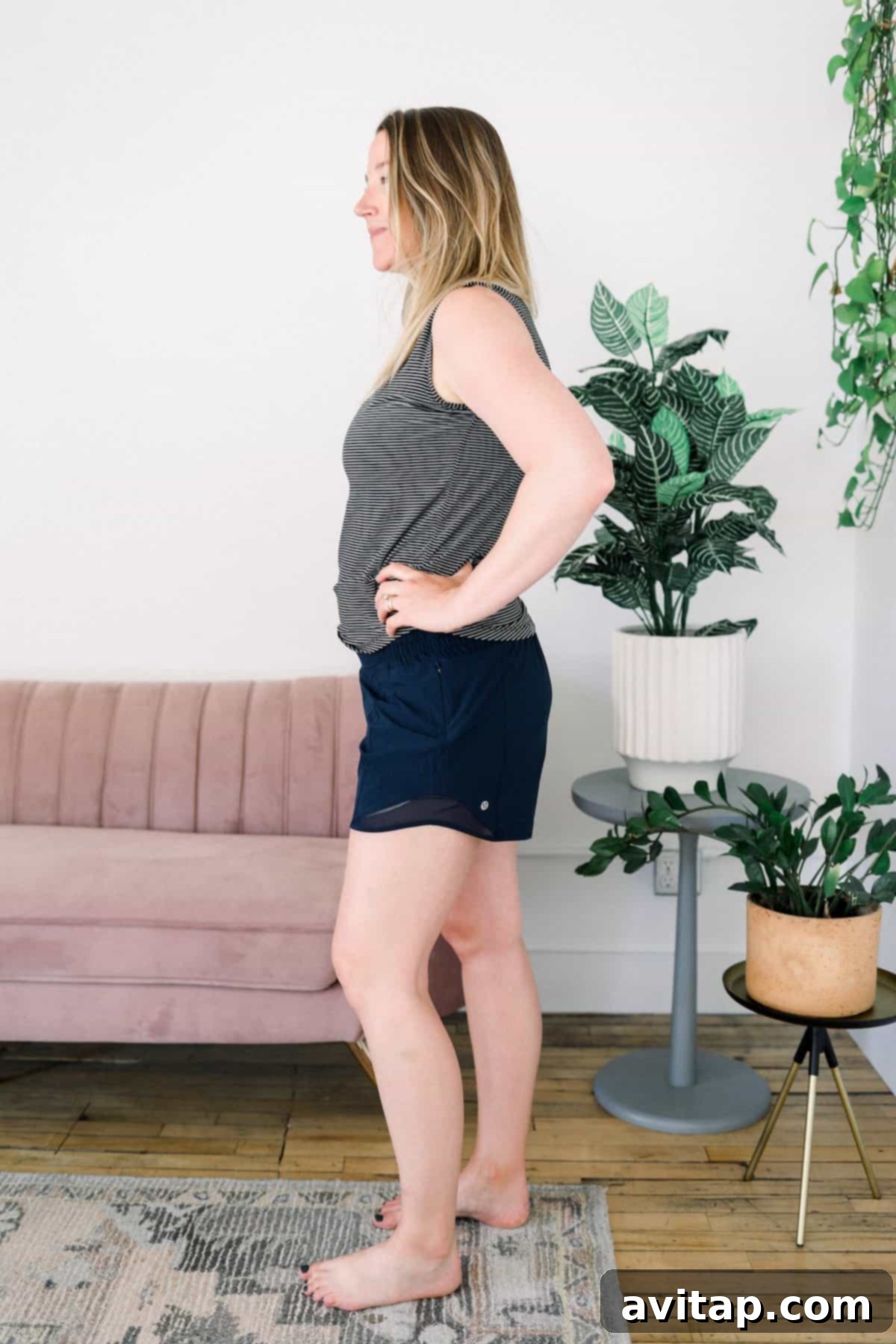 Lululemon Hotty Hot Shorts for Maternity Woman wearing Lululemon Hotty Hot shorts, ideal for warm weather and active movement.