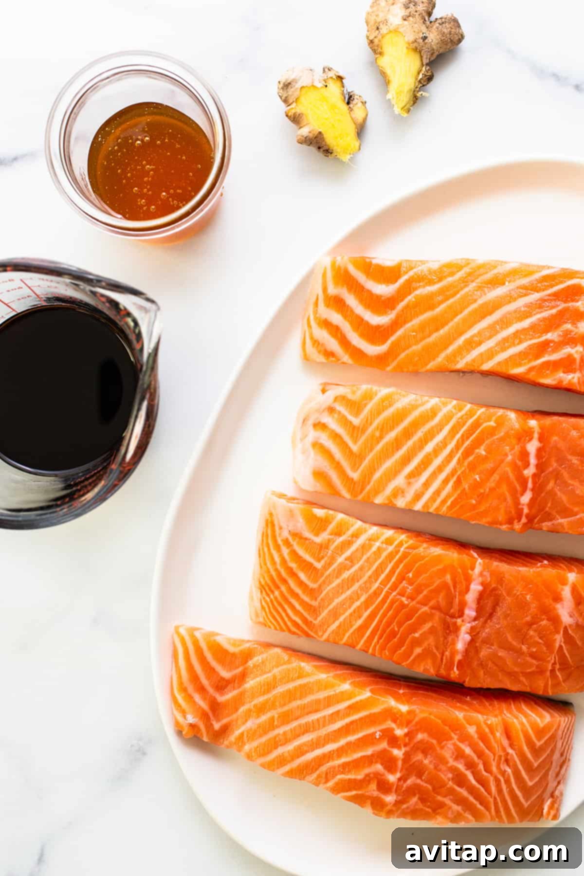 raw salmon on platter.