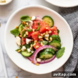 A delicious bowl of watermelon feta salad.