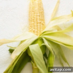 Clean shucked corn on a white background.