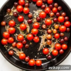 tomatoes in cast iron skillet.