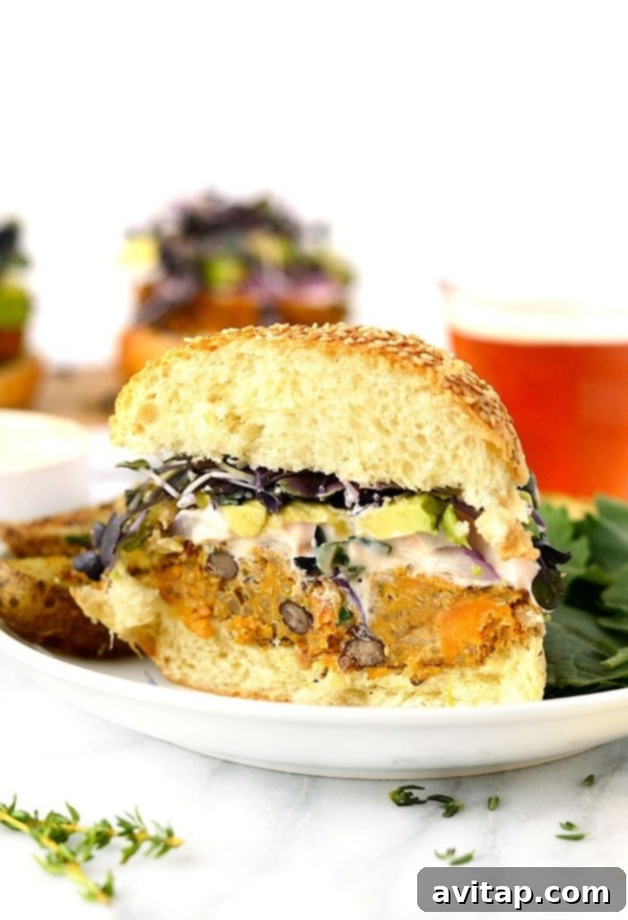 Delicious Quinoa Sweet Potato Black Bean Burgers ready to be served