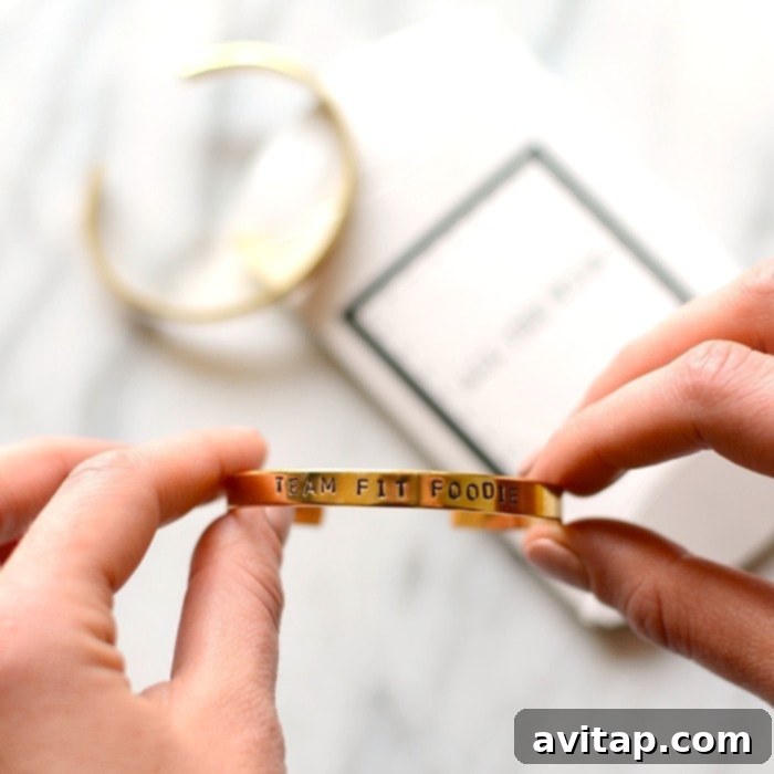 Custom metal stamped 'Team Fit Foodie' bracelet from All the Wire