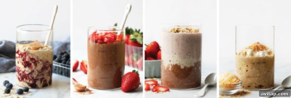 Warm Apple Cinnamon Oats 2 A vibrant and appealing array of different overnight oat flavors neatly arranged in jars, beautifully showcasing their versatility and incredible ease of preparation for any morning.