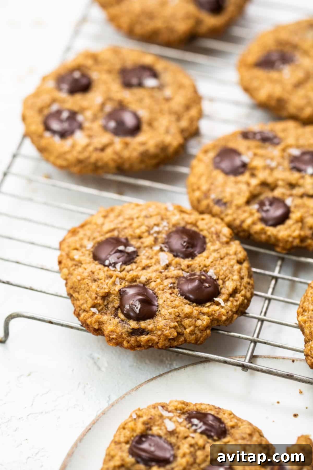 More lactation cookies resting on a cooling rack, showcasing their texture and chocolate chips.