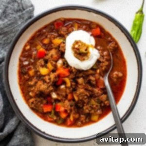 Texas chili in a bowl, ready to be served.