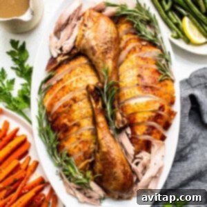 Sliced turkey presented beautifully on a platter.