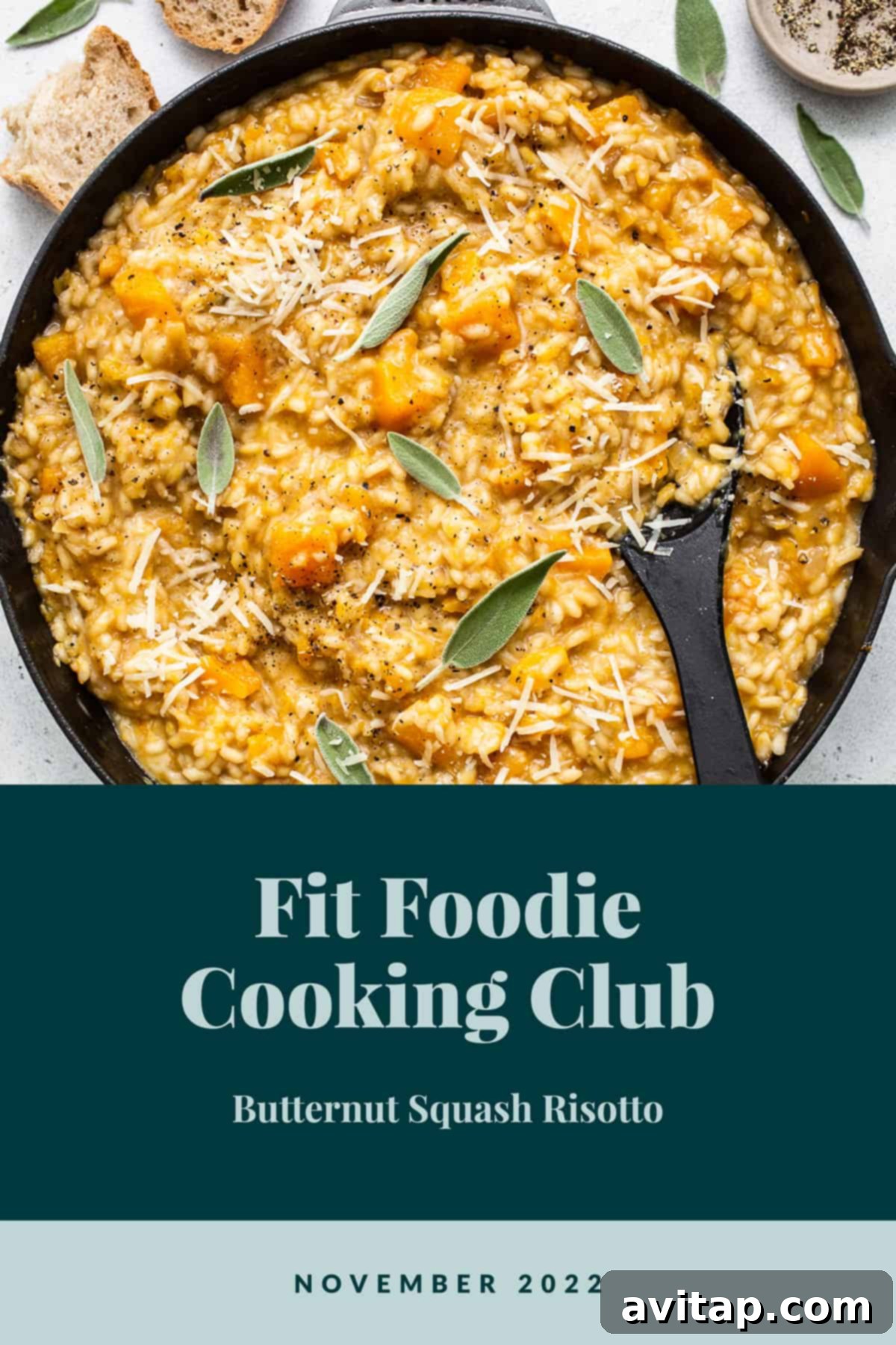 A beautifully plated bowl of creamy butternut squash risotto, garnished with fresh herbs, ready to be enjoyed.