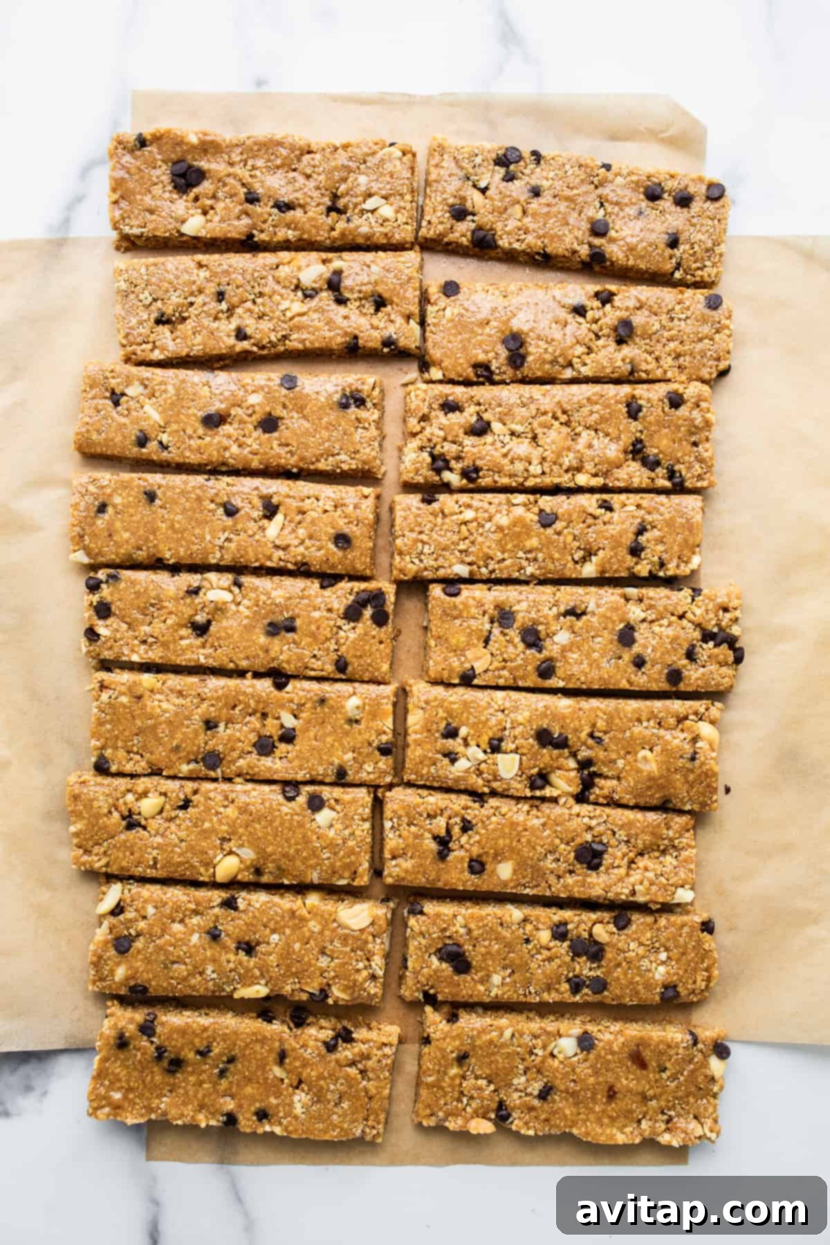 No bake peanut butter bars cut into bars.