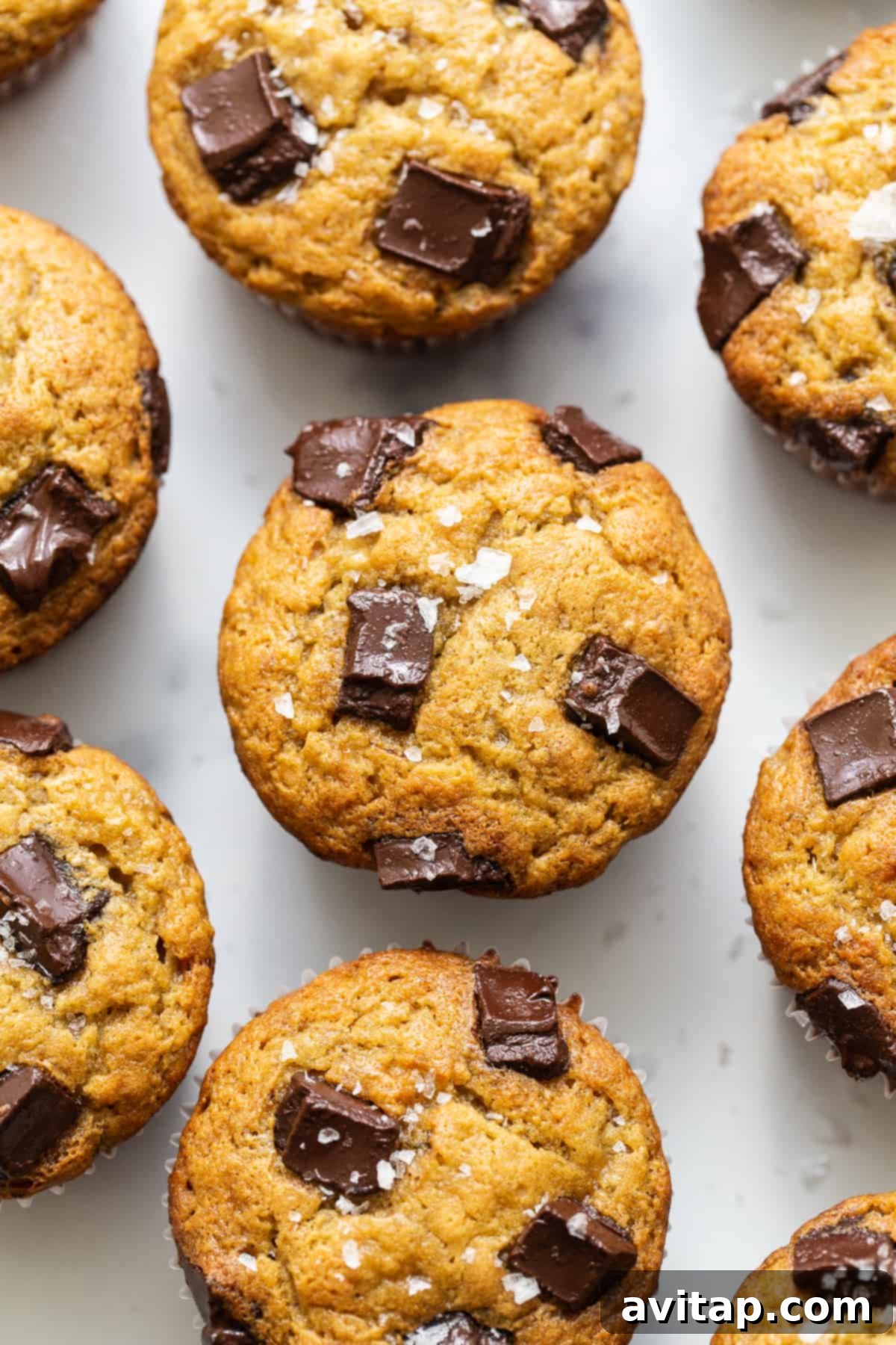 A tray of golden-brown protein muffins fresh out of the oven, highlighting their perfect rise.