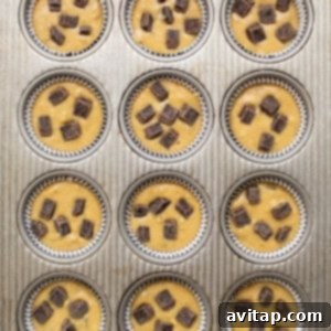 A muffin tin filled with chocolate chip muffins.