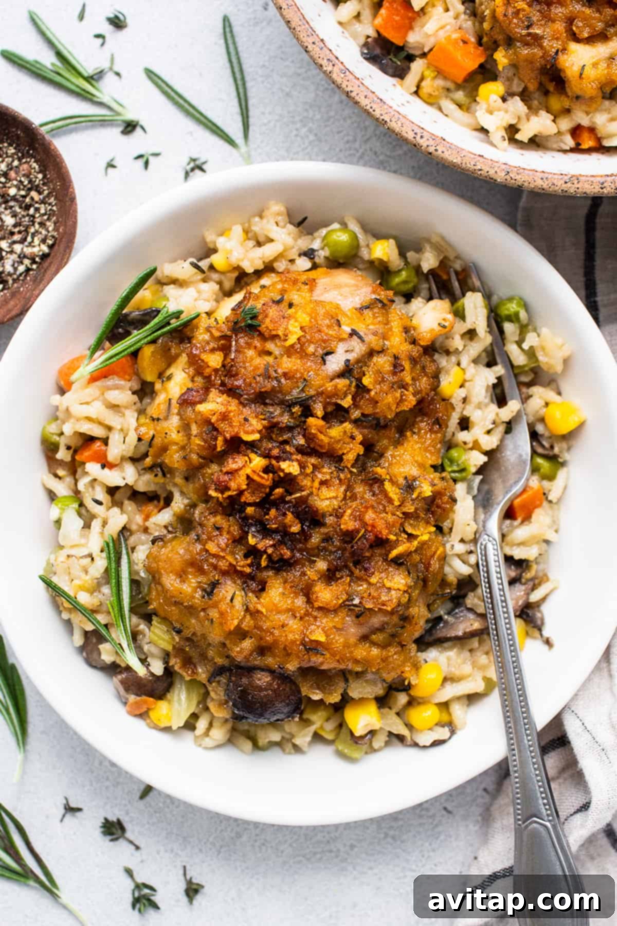 Hearty chicken pot pie skillet served in a bowl, ready to enjoy.
