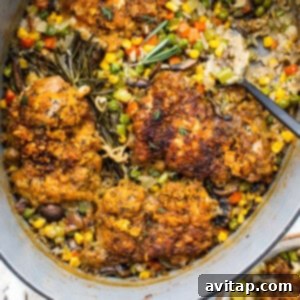 Chicken pot pie skillet baked to golden perfection.