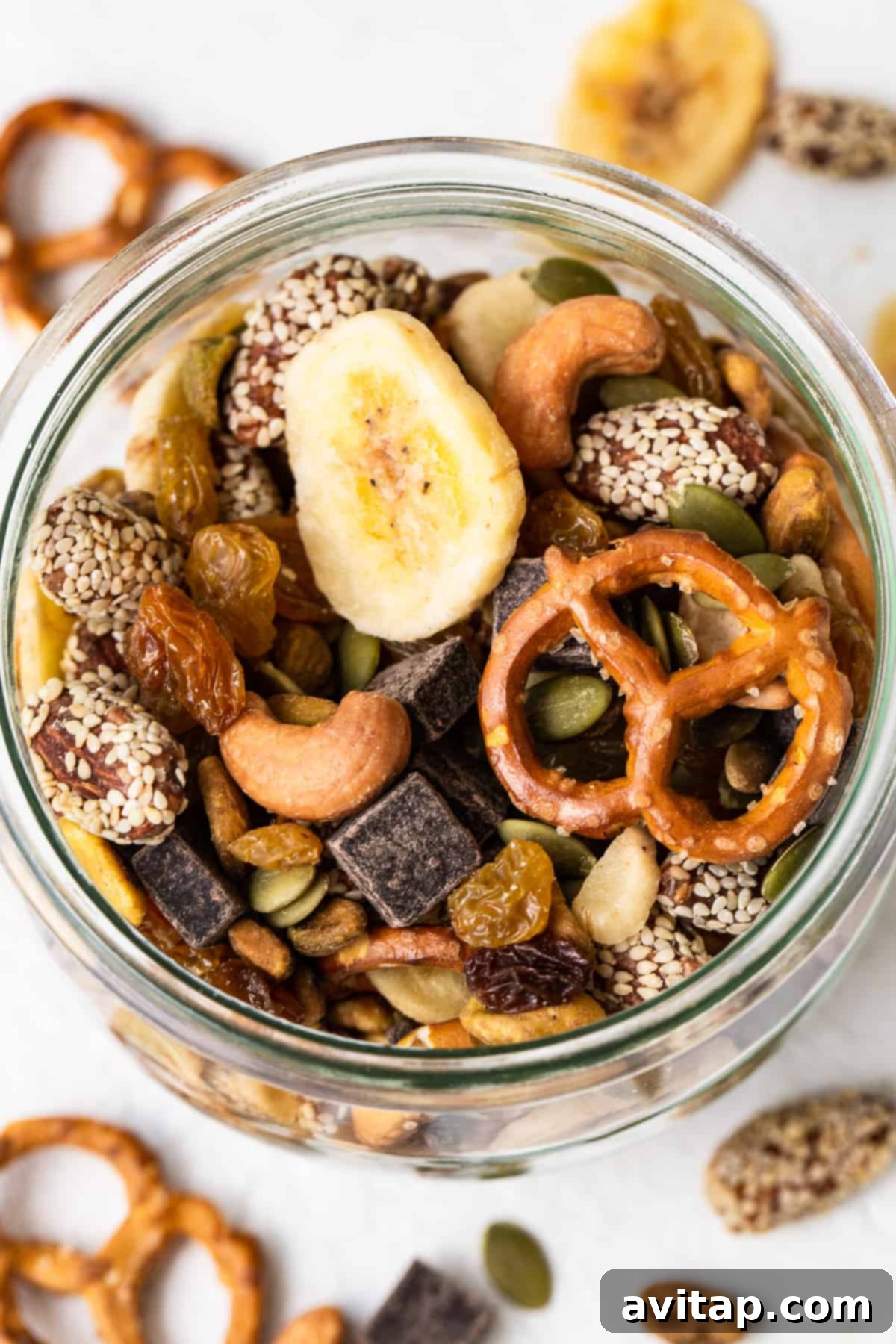 Homemade trail mix in a jar.