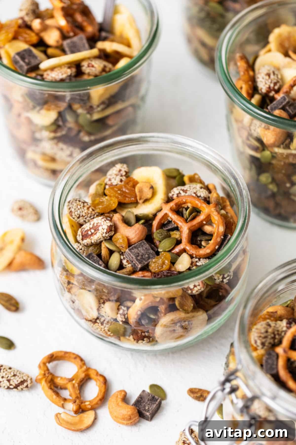 Homemade trail mix in a jar.