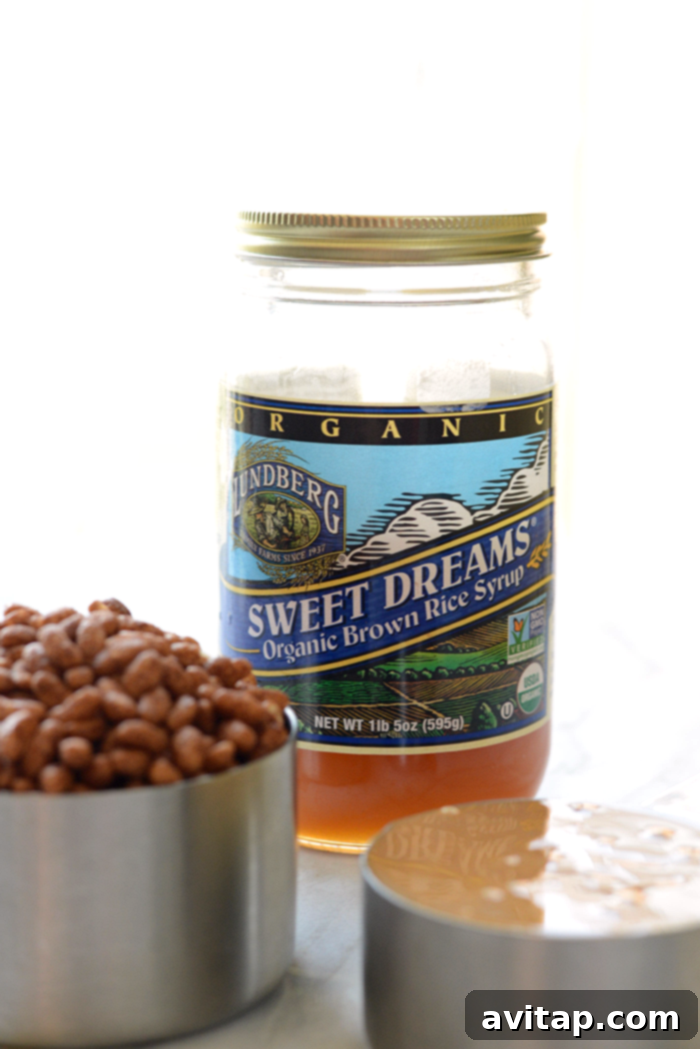 Close-up of healthy chocolate peanut butter brown rice crispy treats, showcasing their delightful texture.