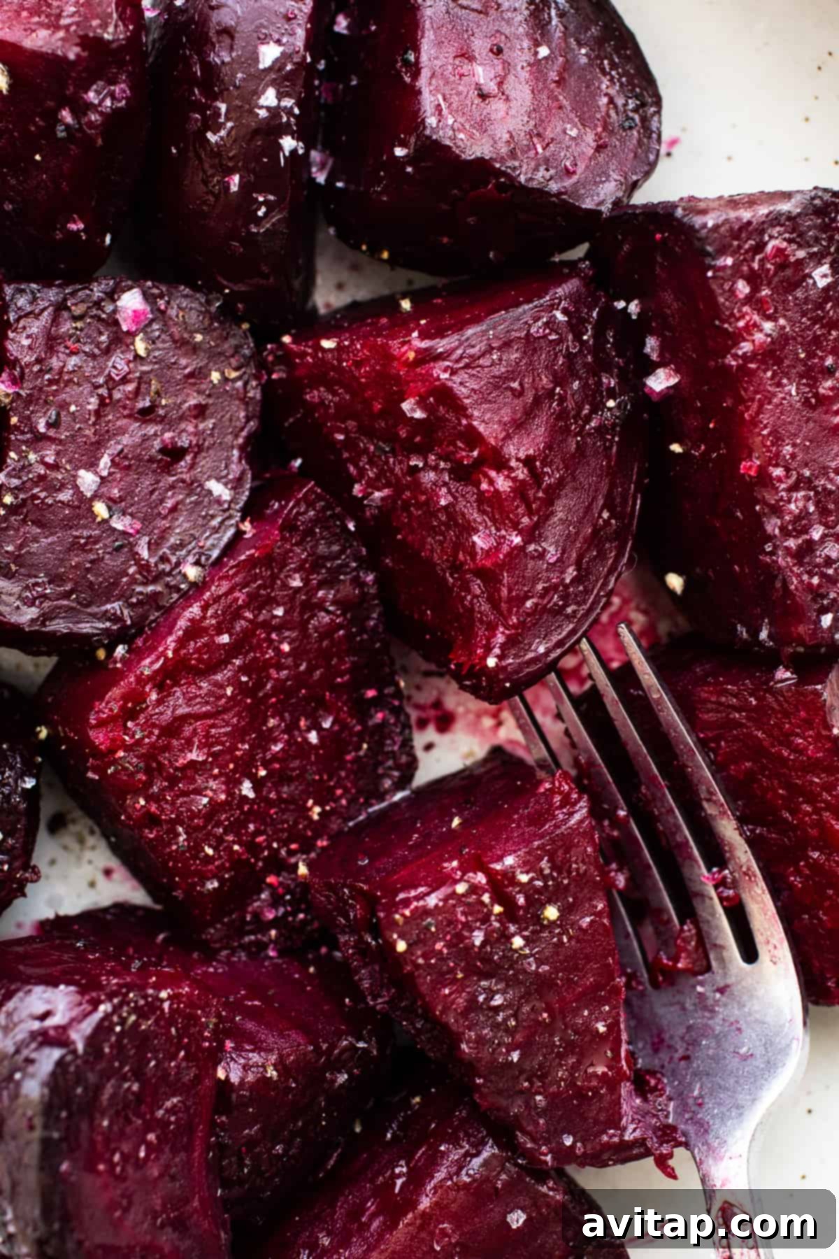 Roasted beets sprinkled with sea salt, ready to be served.