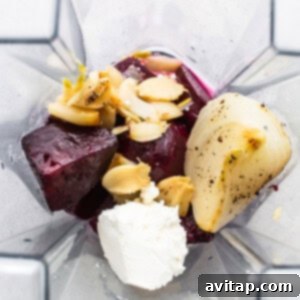 Beets, almonds and feta in a blender.
