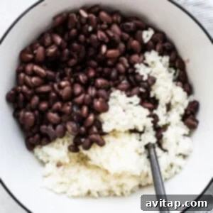 Black beans and rice in a bowl.