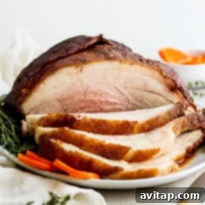 sliced smoked ham on plate.