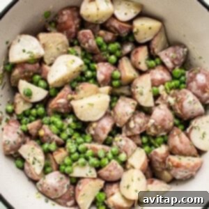 Potatoes and peas in a bowl.