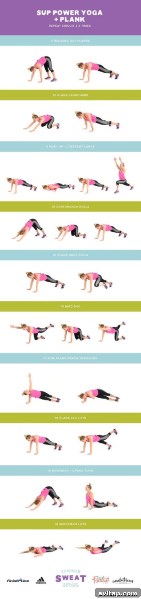 This SUP Power Yoga + Plank workout combines yoga, stability, and core exercises for an ultimate full-body challenge and enhanced fitness. Perfect for travel or at-home routines.